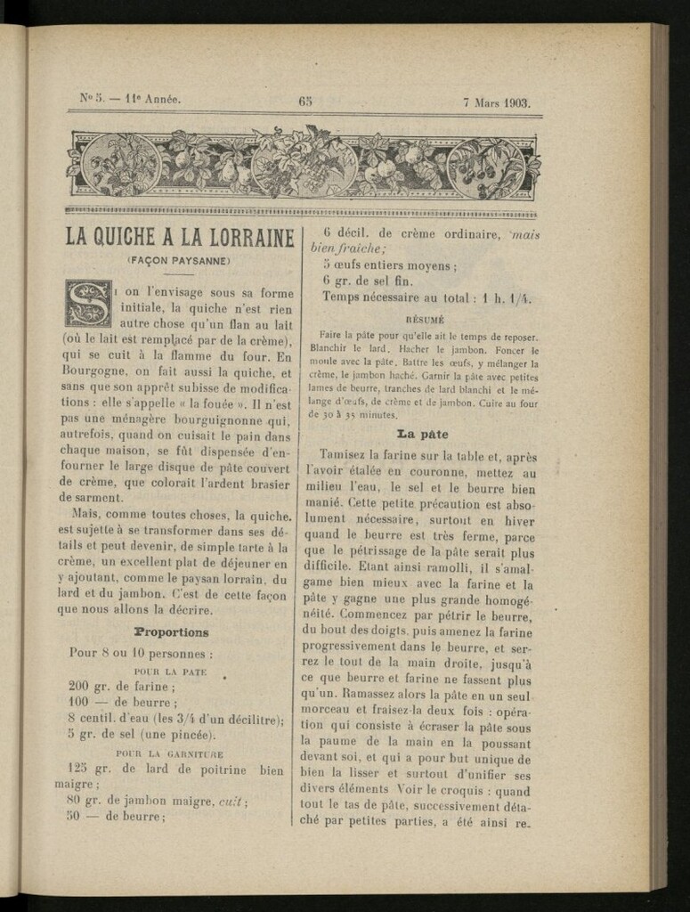 Miniatura de Le Pot-au-Feu : journal de cuisine pratique et d´économie domestique, del 7 de marzo de 1903, nº 5