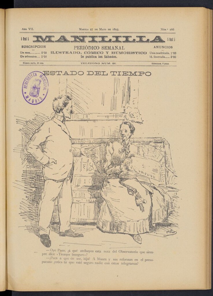 Miniatura de Manililla : periódico semanal ilustrado, cómico y humorístico del 27 de mayo de 1893, nº 266