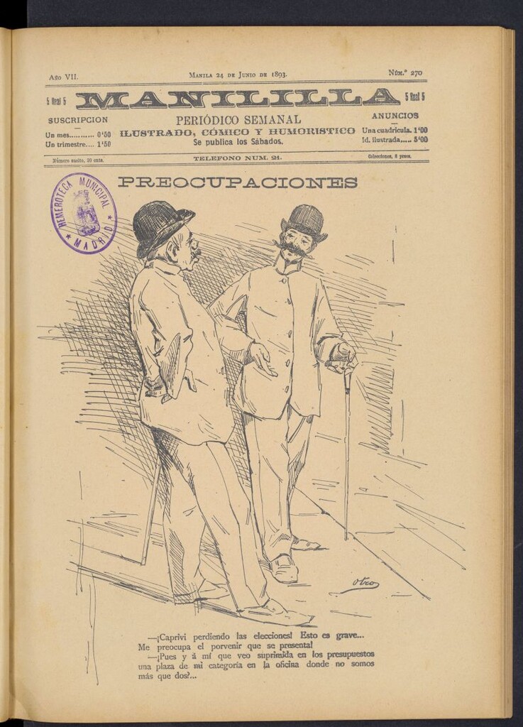 Miniatura de Manililla : periódico semanal ilustrado, cómico y humorístico del 24 de junio de 1893, nº 270