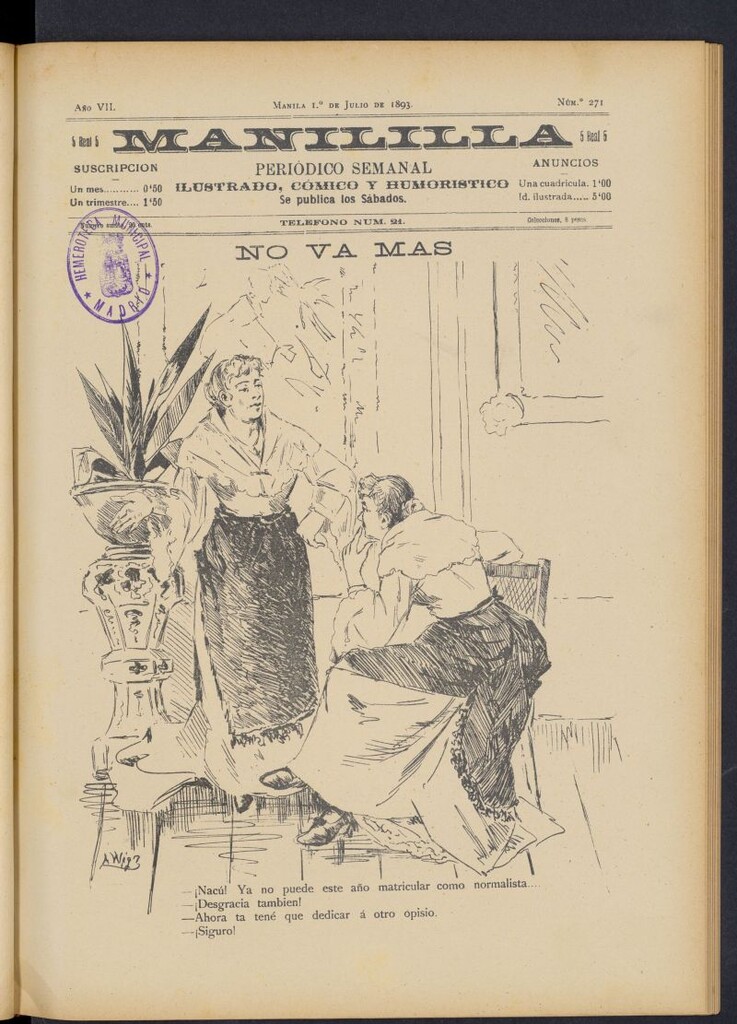 Miniatura de Manililla : periódico semanal ilustrado, cómico y humorístico del 1 de julio de 1893, nº 271