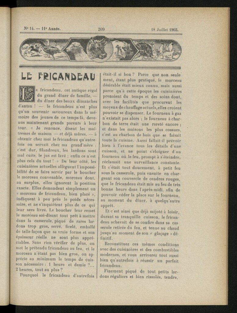 Miniatura de Le Pot-au-Feu : journal de cuisine pratique et d´économie domestique, del 18 de julio de 1903, nº 14