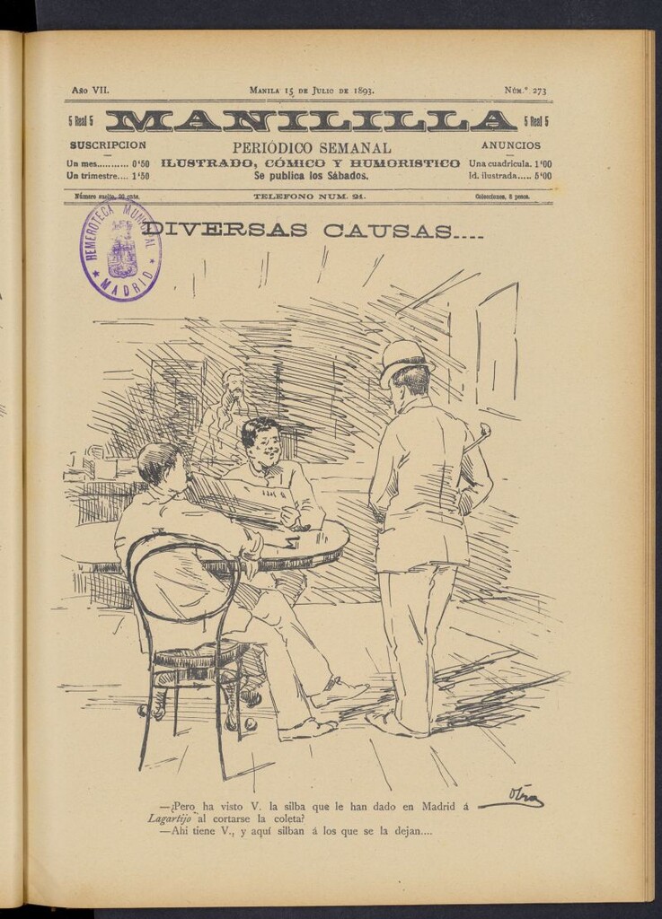 Miniatura de Manililla : periódico semanal ilustrado, cómico y humorístico del 15 de julio de 1893, nº 273
