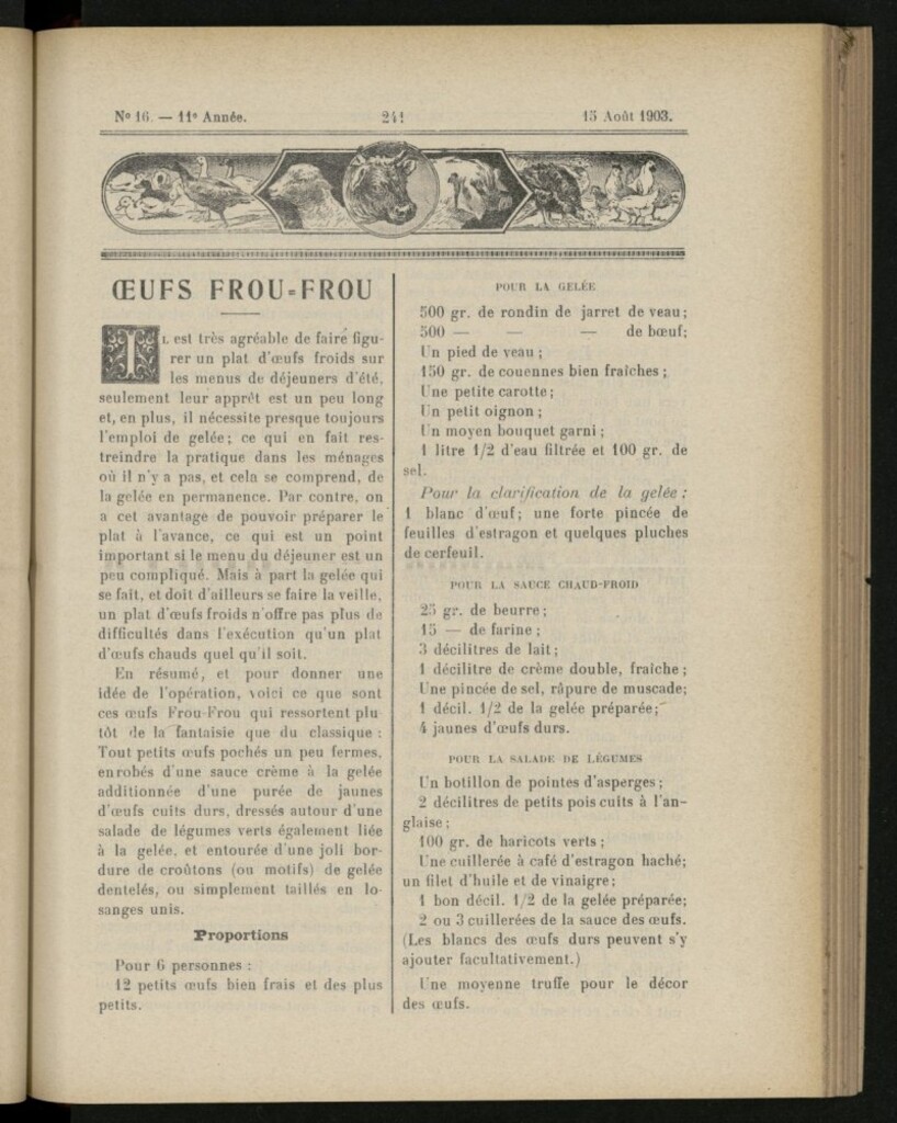 Miniatura de Le Pot-au-Feu : journal de cuisine pratique et d´économie domestique, del 15 de agosto de 1903, nº 16