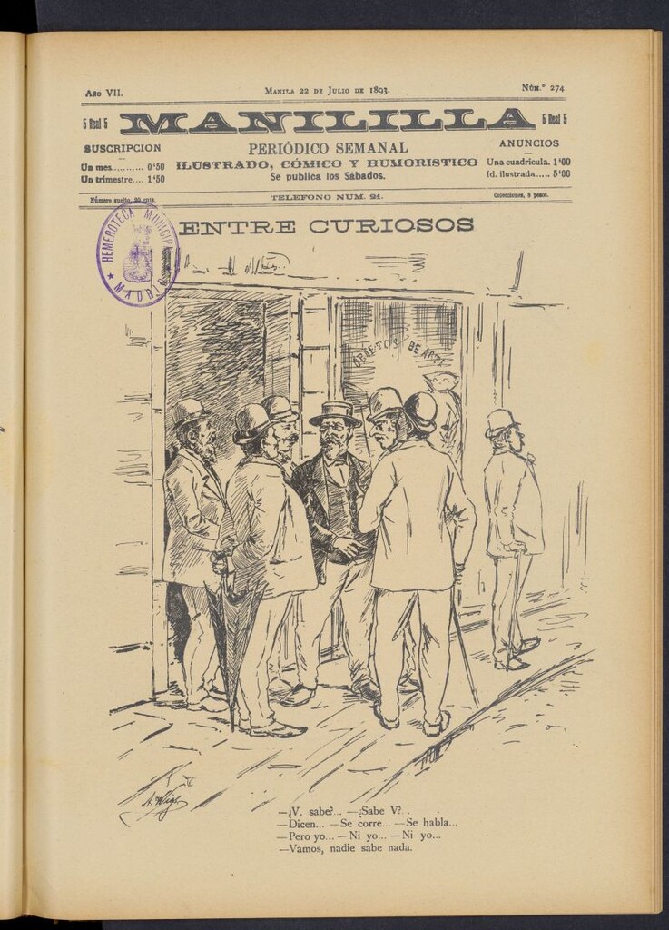 Miniatura de Manililla : periódico semanal ilustrado, cómico y humorístico del 22 de julio de 1893, nº 274