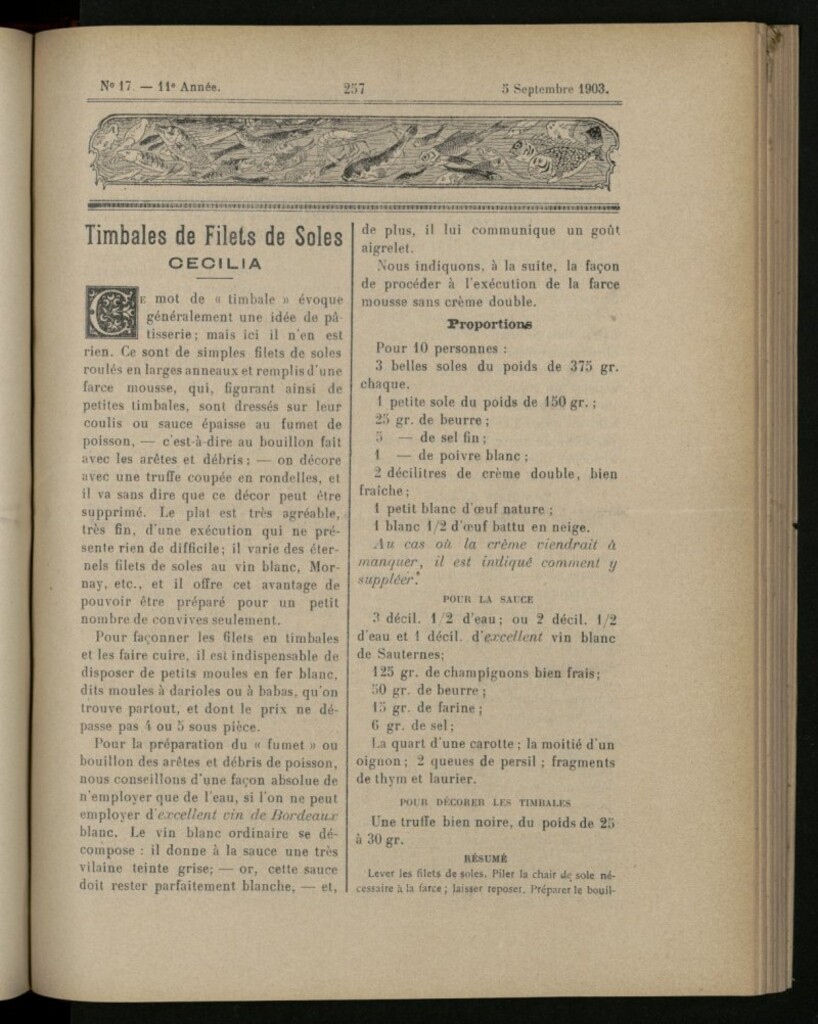 Miniatura de Le Pot-au-Feu : journal de cuisine pratique et d´économie domestique, del 5 de septiembre de 1903, nº 17