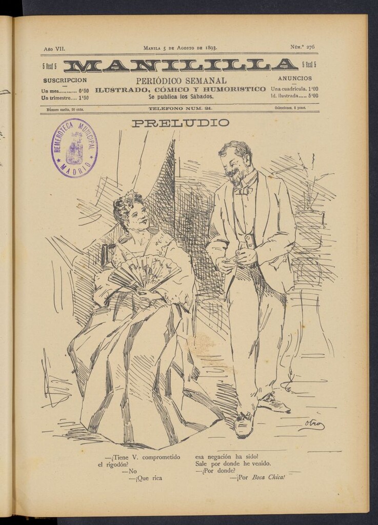 Miniatura de Manililla : periódico semanal ilustrado, cómico y humorístico del 5 de agosto de 1893, nº 276