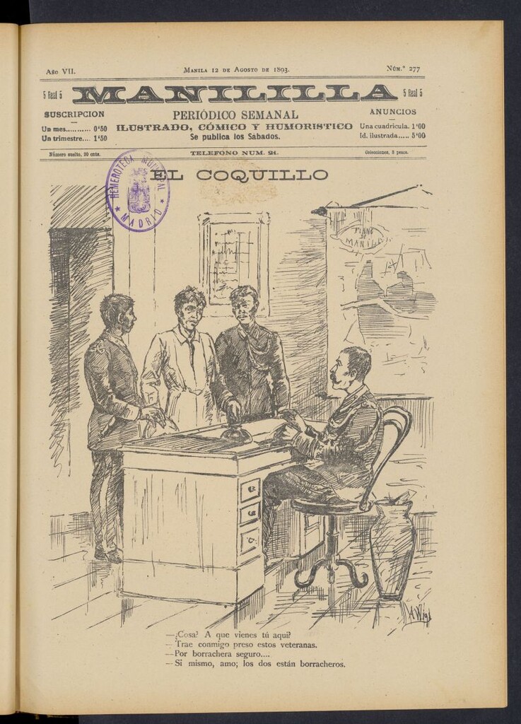 Miniatura de Manililla : periódico semanal ilustrado, cómico y humorístico del 12 de agosto de 1893, nº 277