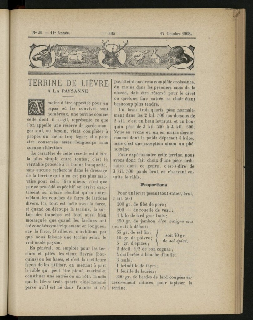 Miniatura de Le Pot-au-Feu : journal de cuisine pratique et d´économie domestique, del 17 de octubre de 1903, nº 20