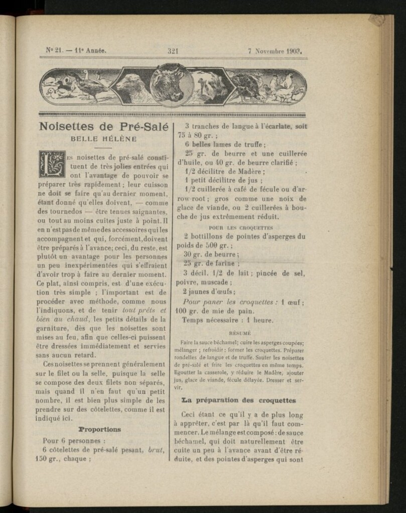 Miniatura de Le Pot-au-Feu : journal de cuisine pratique et d´économie domestique, del 7 de noviembre de 1903, nº 21