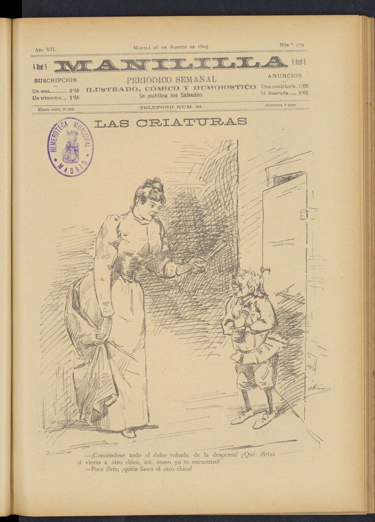 Miniatura de Manililla : periódico semanal ilustrado, cómico y humorístico del 26 de agosto de 1893, nº 279