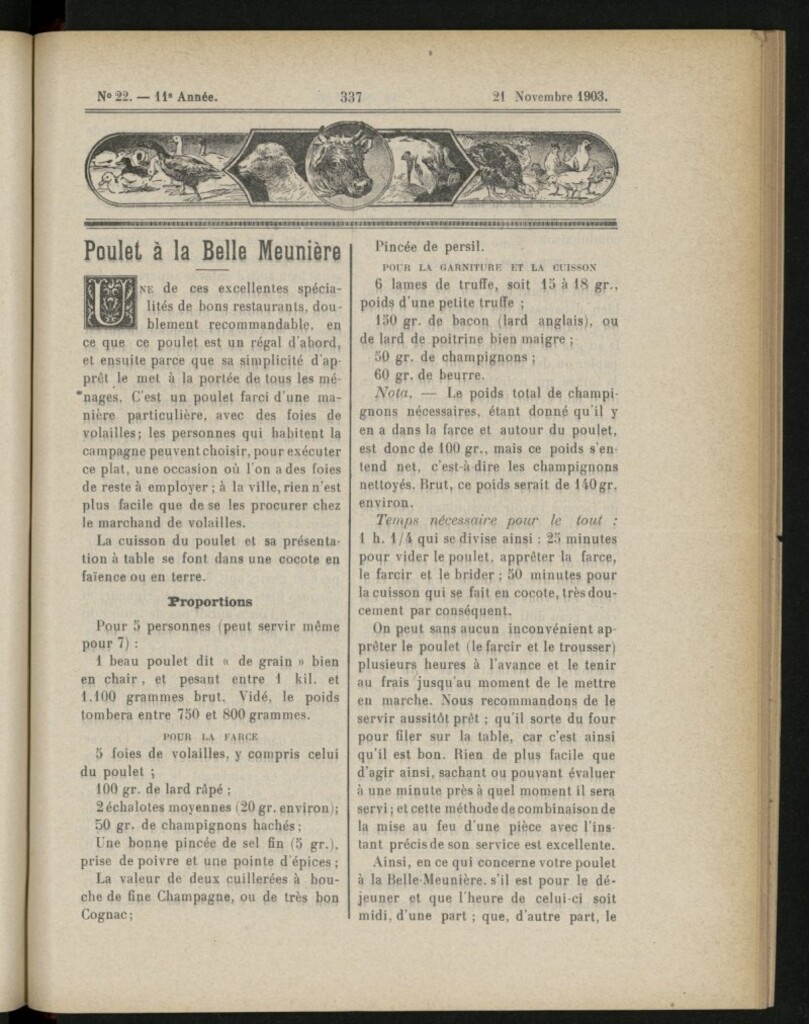 Miniatura de Le Pot-au-Feu : journal de cuisine pratique et d´économie domestique, del 21 de noviembre de 1903, nº 22