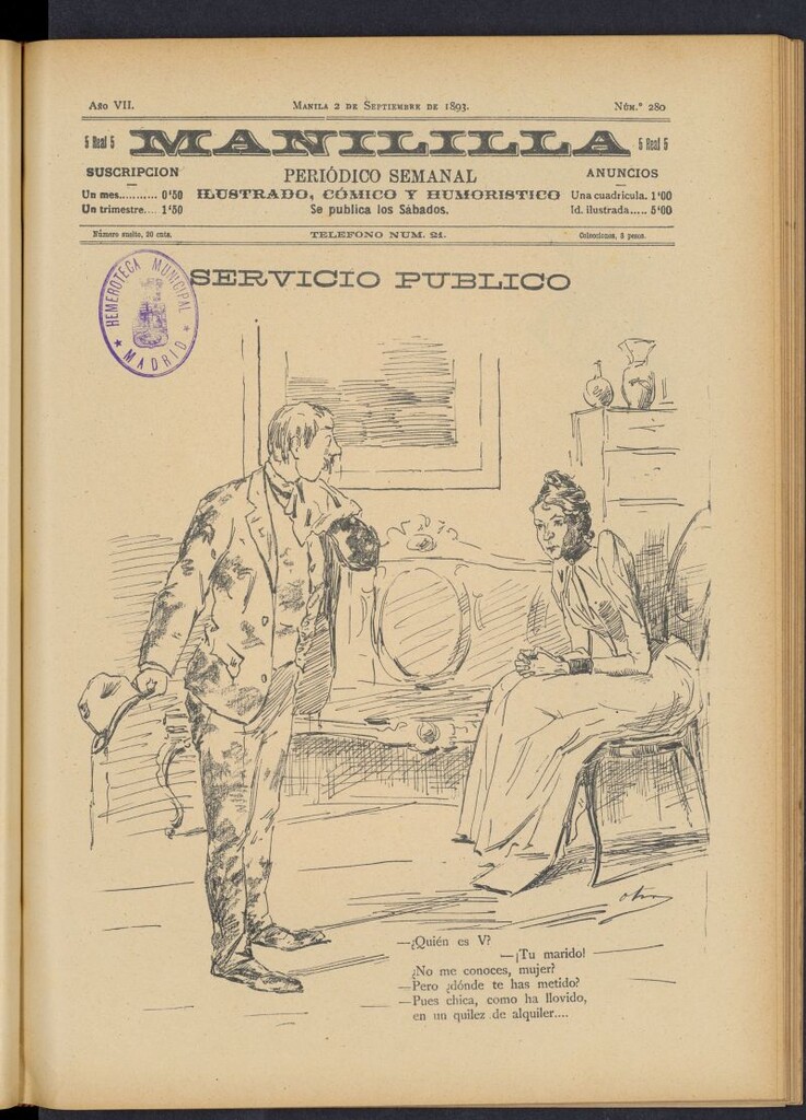 Miniatura de Manililla : periódico semanal ilustrado, cómico y humorístico del 2 de septiembre de 1893, nº 280