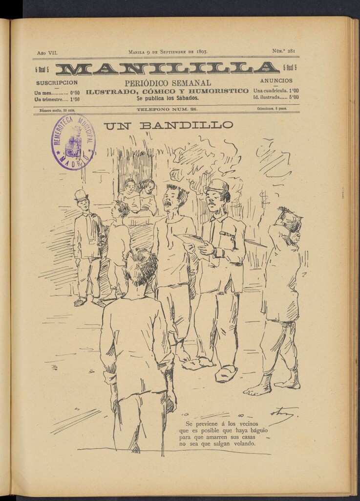 Miniatura de Manililla : periódico semanal ilustrado, cómico y humorístico del 9 de septiembre de 1893, nº 281