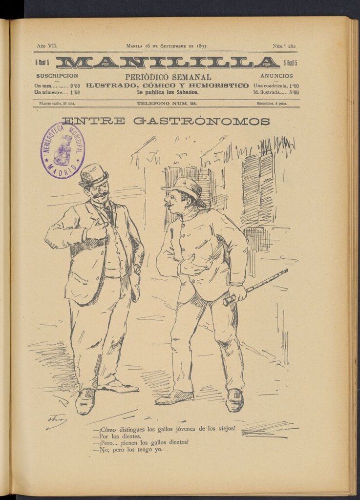 Miniatura de Manililla : periódico semanal ilustrado, cómico y humorístico del 16 de septiembre de 1893, nº 282
