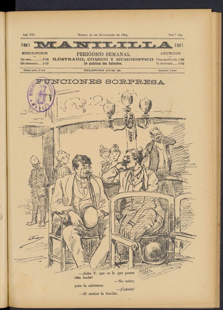 Miniatura de Manililla : periódico semanal ilustrado, cómico y humorístico del 30 de septiembre de 1893, nº 284