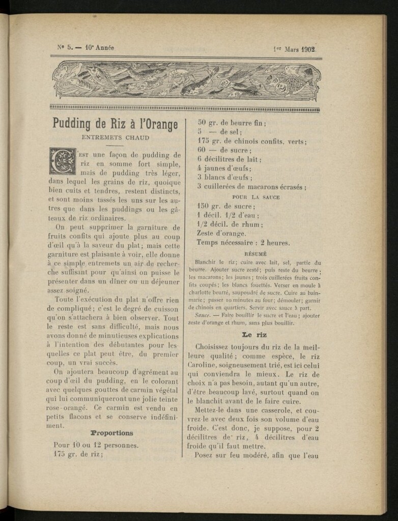 Miniatura de Le Pot-au-Feu : journal de cuisine pratique et d´économie domestique del 1 de marzo de 1902, nº 5