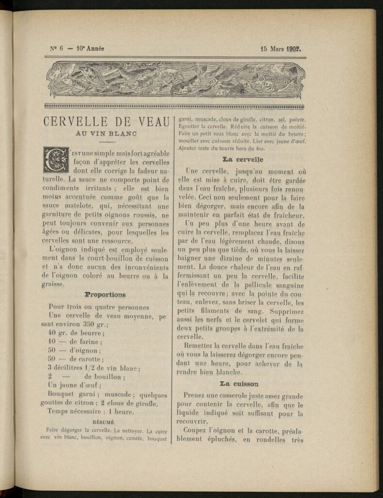 Miniatura de Le Pot-au-Feu : journal de cuisine pratique et d´économie domestique del 15 de marzo de 1902, nº 6