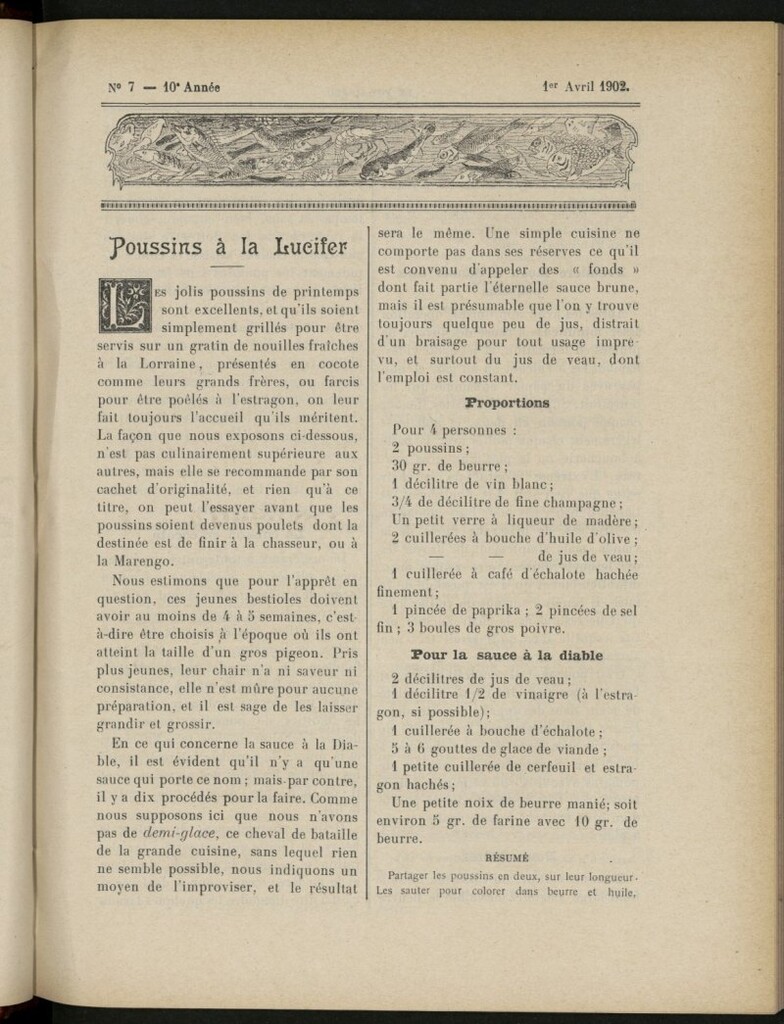 Miniatura de Le Pot-au-Feu : journal de cuisine pratique et d´économie domestique del 1 de abril de 1902, nº 7