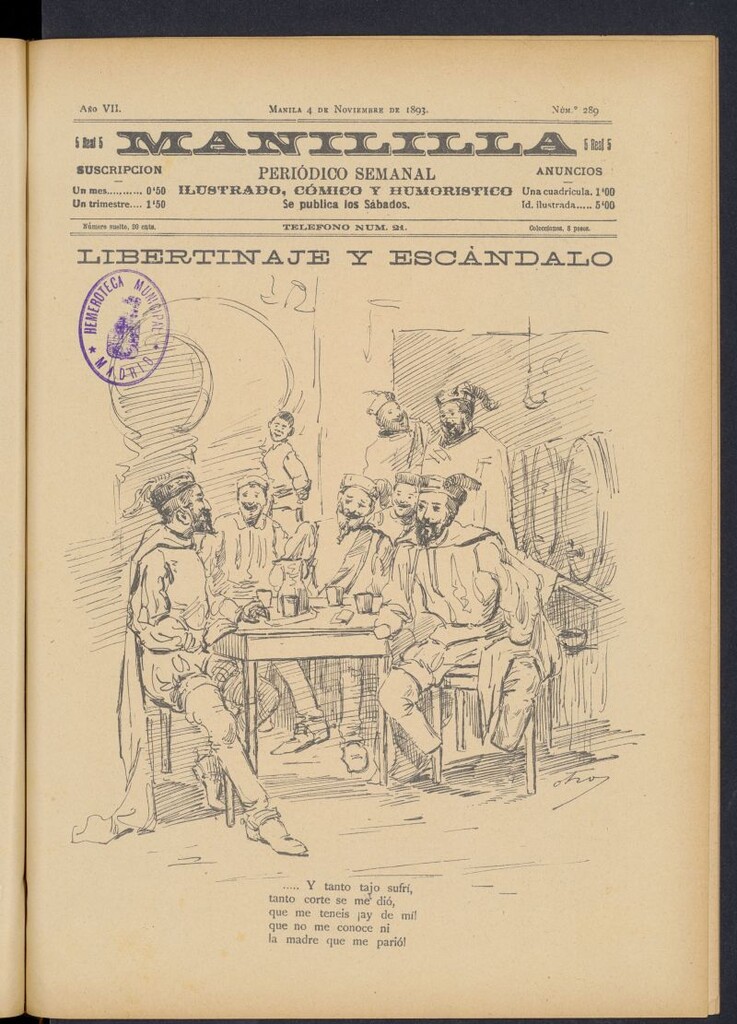 Miniatura de Manililla : periódico semanal ilustrado, cómico y humorístico del 4 de noviembre de 1893, nº 289