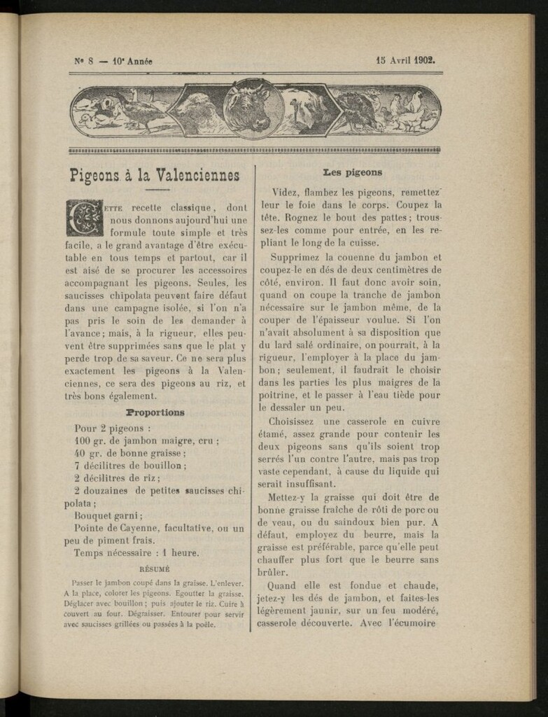 Miniatura de Le Pot-au-Feu : journal de cuisine pratique et d´économie domestique del 15 de abril de 1902, nº 8
