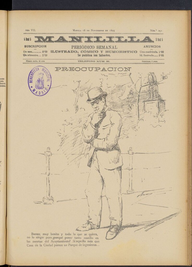 Miniatura de Manililla : periódico semanal ilustrado, cómico y humorístico del 18 de noviembre de 1893, nº 291