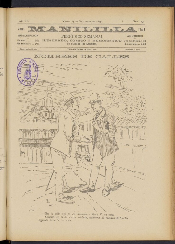 Miniatura de Manililla : periódico semanal ilustrado, cómico y humorístico del 25 de noviembre de 1893, nº 292