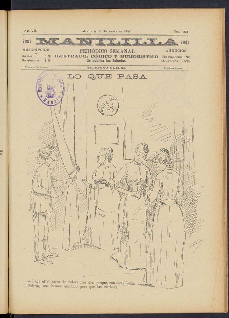Miniatura de Manililla : periódico semanal ilustrado, cómico y humorístico del 9 de diciembre de 1893, nº 294