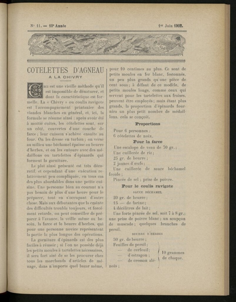 Miniatura de Le Pot-au-Feu : journal de cuisine pratique et d´économie domestique del 1 de junio de 1902, nº 11