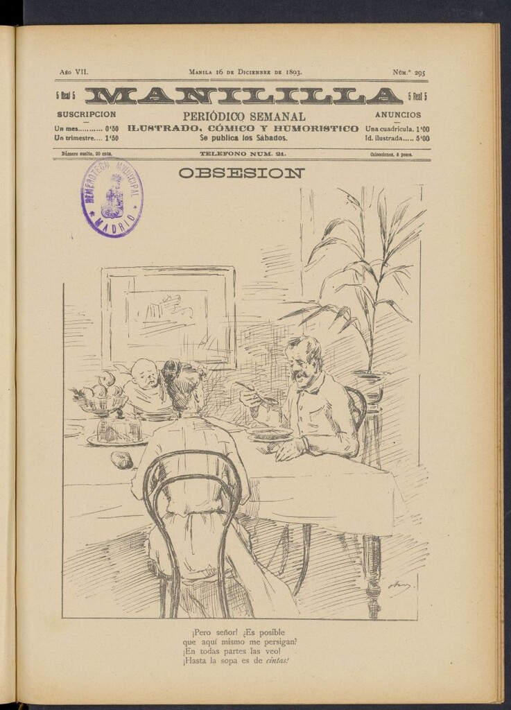 Miniatura de Manililla : periódico semanal ilustrado, cómico y humorístico del 16 de diciembre de 1893, nº 295