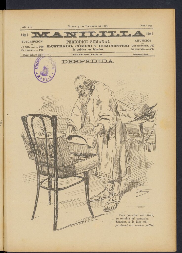Miniatura de Manililla : periódico semanal ilustrado, cómico y humorístico del 30 de diciembre de 1893, nº 297