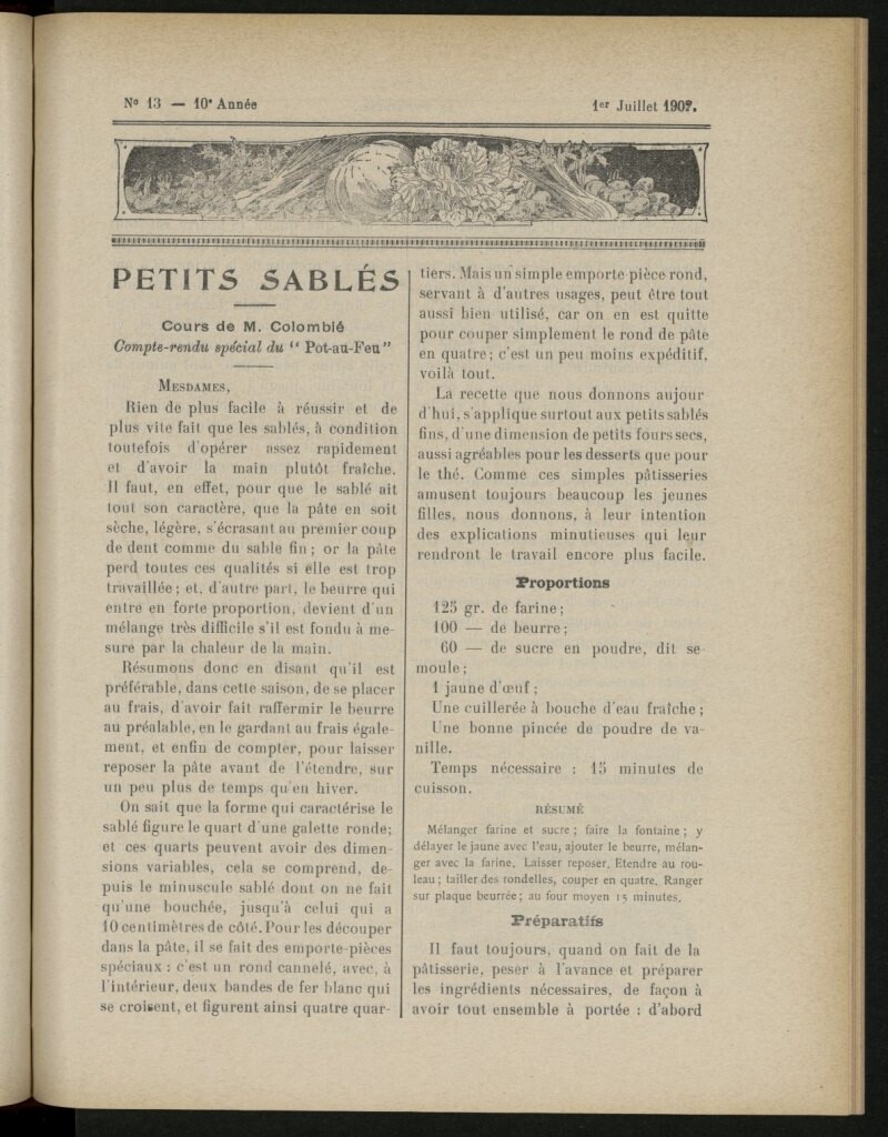 Miniatura de Le Pot-au-Feu : journal de cuisine pratique et d´économie domestique del 1 de julio de 1902, nº 13