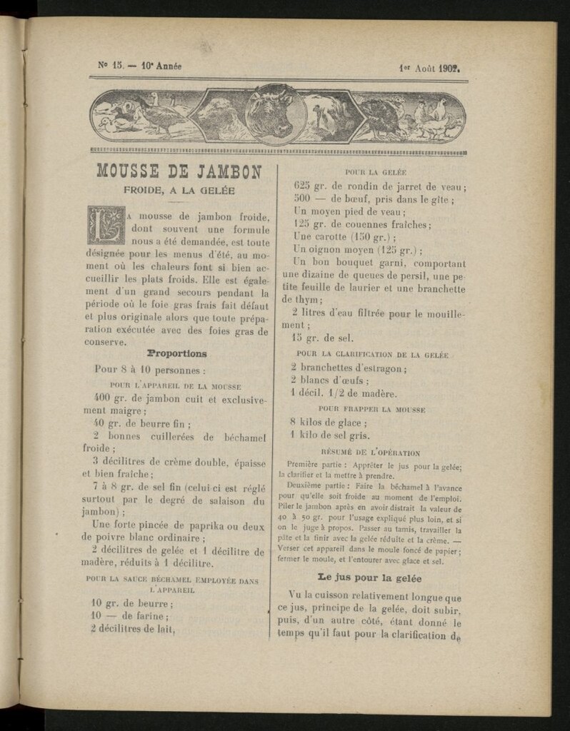 Miniatura de Le Pot-au-Feu : journal de cuisine pratique et d´économie domestique del 1 de agosto de 1902, nº 15