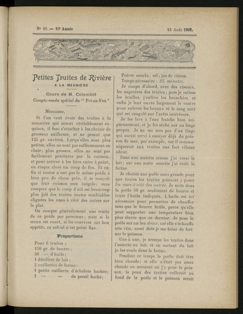 Miniatura de Le Pot-au-Feu : journal de cuisine pratique et d´économie domestique del 15 de agosto de 1902, nº 16