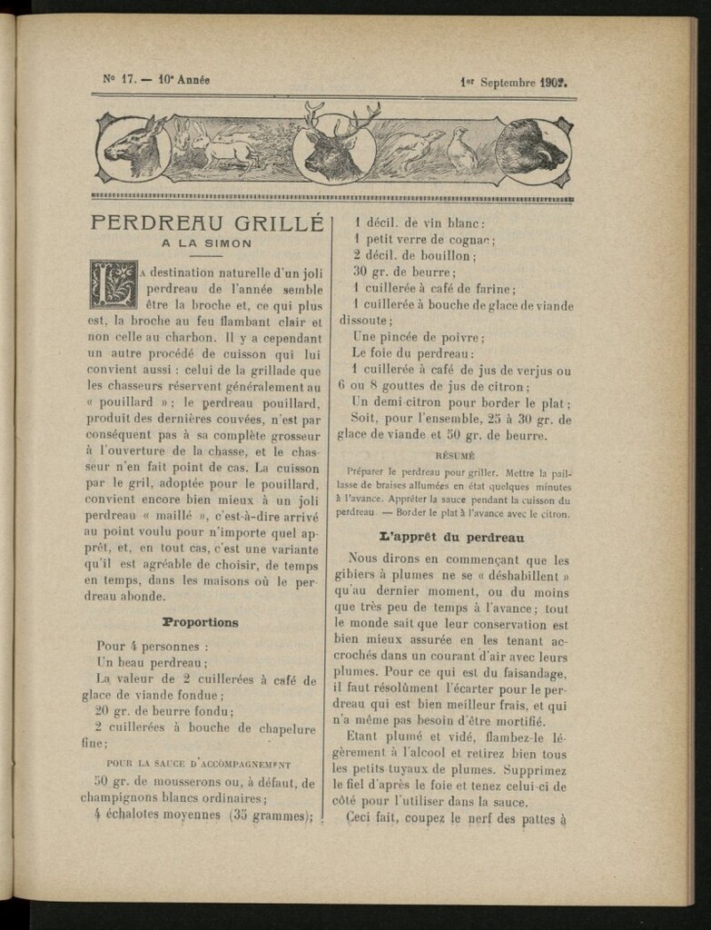 Miniatura de Le Pot-au-Feu : journal de cuisine pratique et d´économie domestique del 1 de septiembre de 1902, nº 17