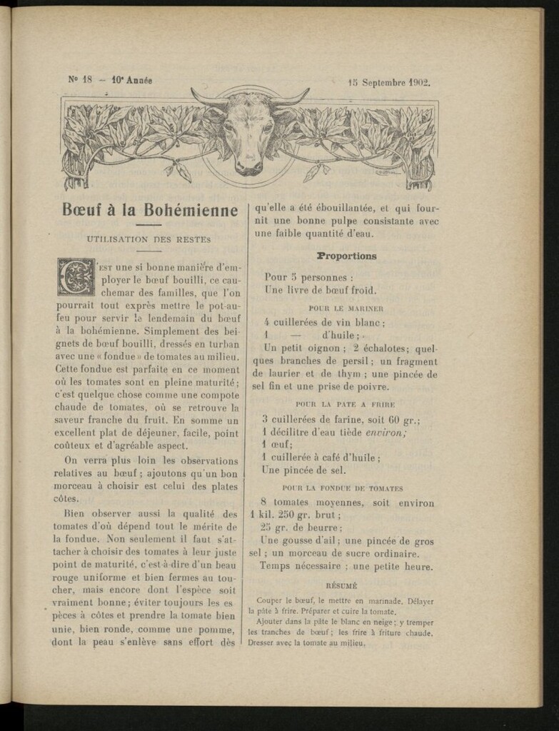 Miniatura de Le Pot-au-Feu : journal de cuisine pratique et d´économie domestique del 15 de septiembre de 1902, nº 18