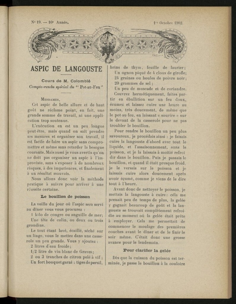 Miniatura de Le Pot-au-Feu : journal de cuisine pratique et d´économie domestique del 1 de octubre de 1902, nº 19