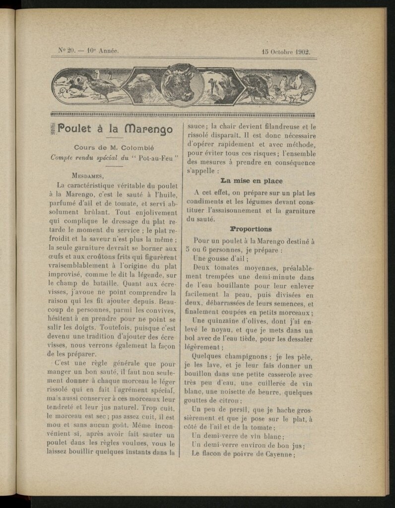 Miniatura de Le Pot-au-Feu : journal de cuisine pratique et d´économie domestique del 15 de octubre de 1902, nº 20