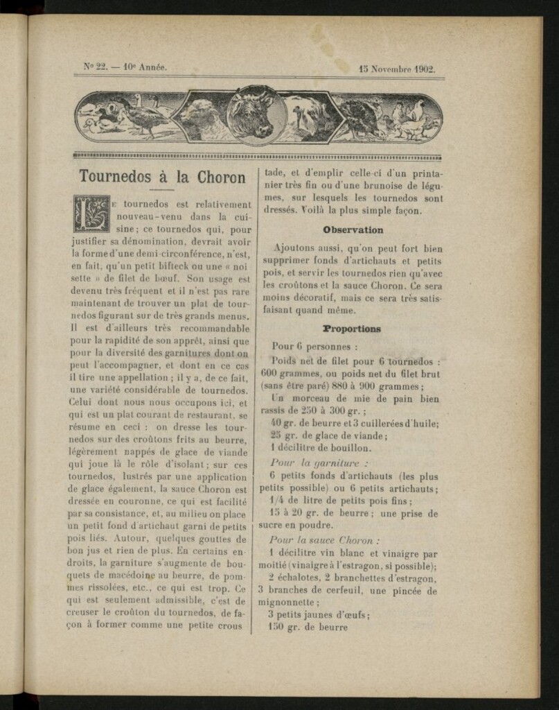 Miniatura de Le Pot-au-Feu : journal de cuisine pratique et d´économie domestique del 15 de noviembre de 1902, nº 22