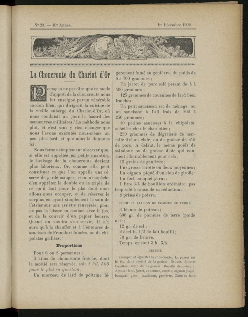 Miniatura de Le Pot-au-Feu : journal de cuisine pratique et d´économie domestique del 1 de diciembre de 1902, nº 23