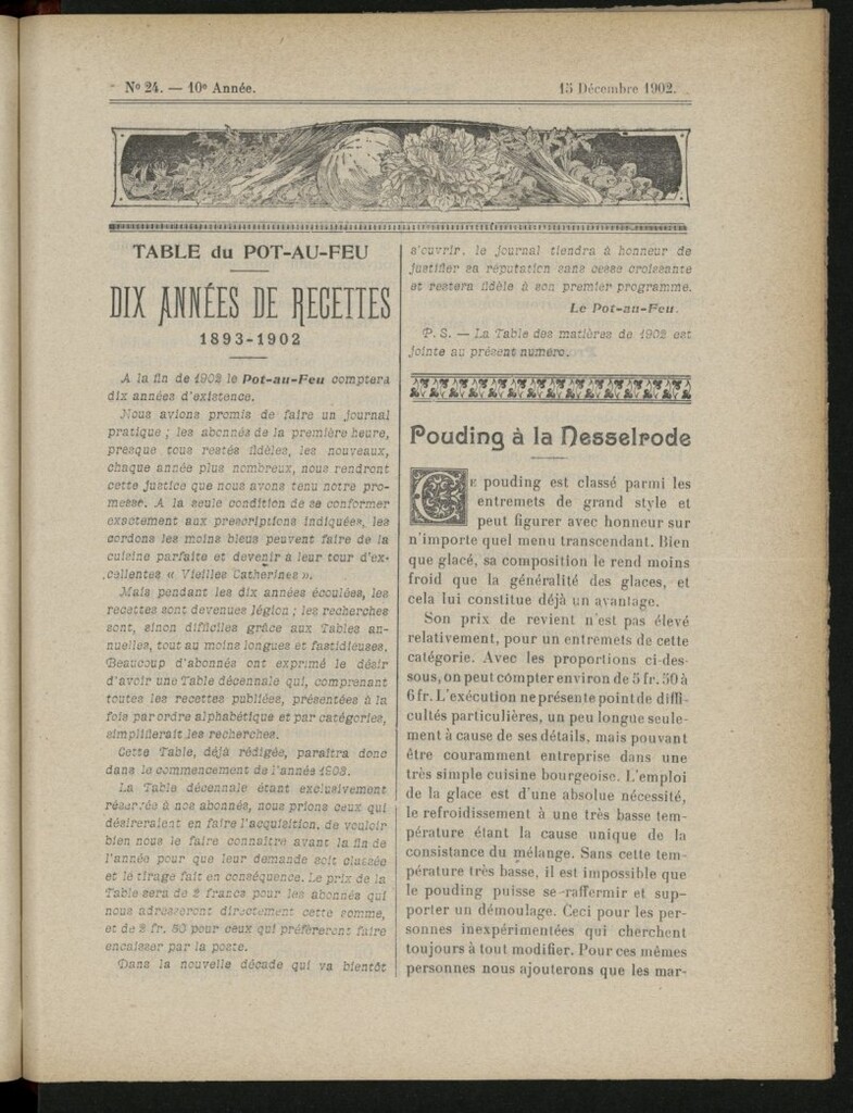 Miniatura de Le Pot-au-Feu : journal de cuisine pratique et d´économie domestique del 15 de diciembre de 1902, nº 24