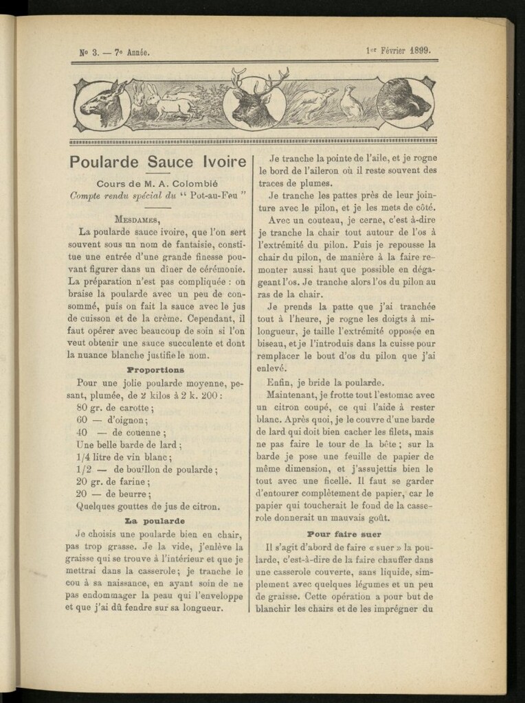 Miniatura de Le Pot-au-Feu : journal de cuisine pratique et d´économie domestique del 1 de febrero de 1899, nº 3