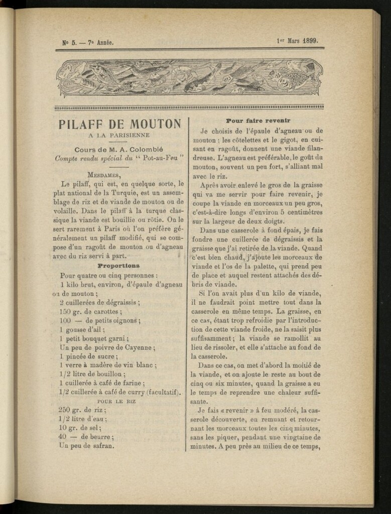 Miniatura de Le Pot-au-Feu : journal de cuisine pratique et d´économie domestique del 1 de marzo de 1899, nº 5