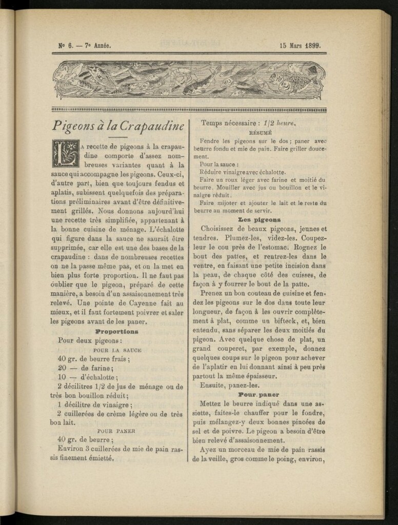 Miniatura de Le Pot-au-Feu : journal de cuisine pratique et d´économie domestique del 15 de marzo de 1899, nº 6