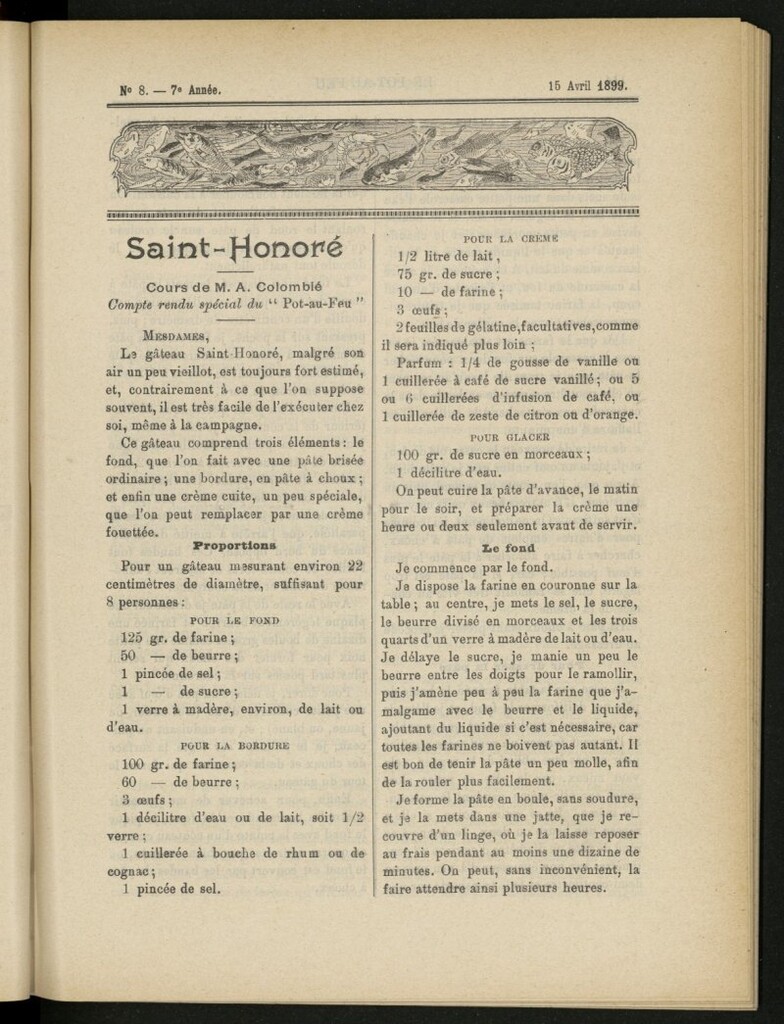 Miniatura de Le Pot-au-Feu : journal de cuisine pratique et d´économie domestiquedel 15 de abril de 1899, nº 8