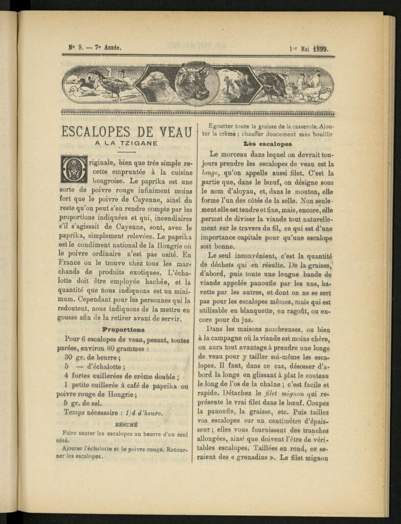 Miniatura de Le Pot-au-Feu : journal de cuisine pratique et d´économie domestique del 1 de mayo de 1899, nº 9