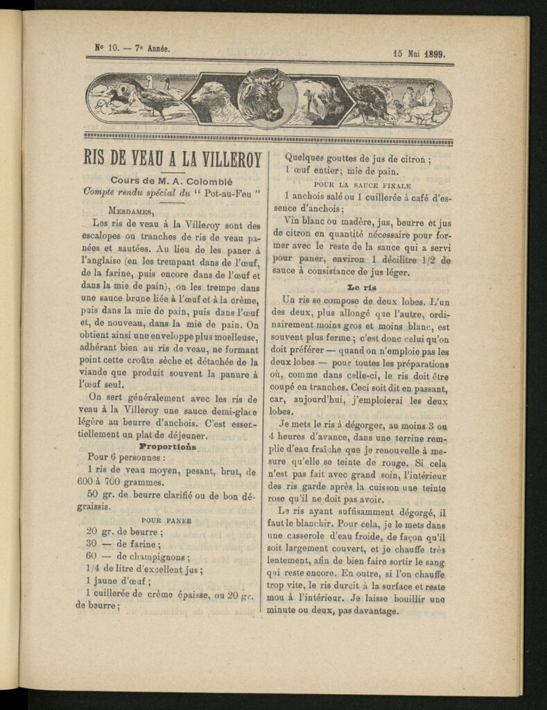 Miniatura de Le Pot-au-Feu : journal de cuisine pratique et d´économie domestique del 15 de mayo de 1899, nº 10