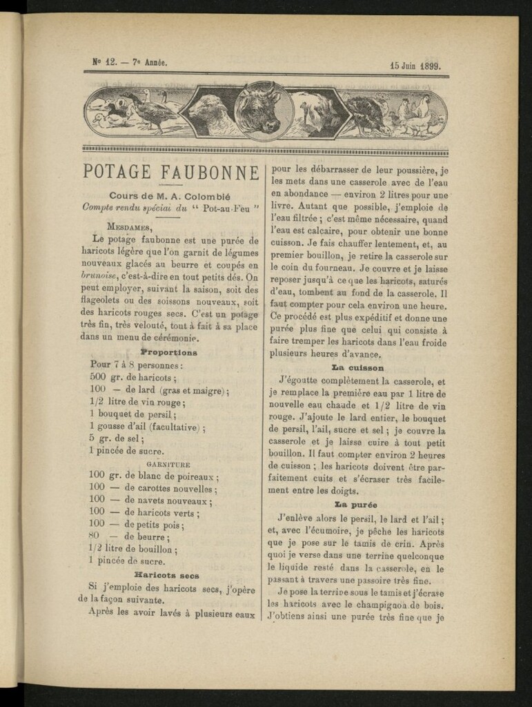 Miniatura de Le Pot-au-Feu : journal de cuisine pratique et d´économie domestique del 15 de junio de 1899, nº 12