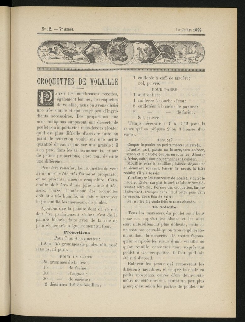 Miniatura de Le Pot-au-Feu : journal de cuisine pratique et d´économie domestique del 1 de julio de 1899, nº 12 [siq]