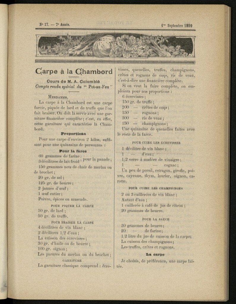 Miniatura de Le Pot-au-Feu : journal de cuisine pratique et d´économie domestique del 1 de septiembre de 1899, nº 17
