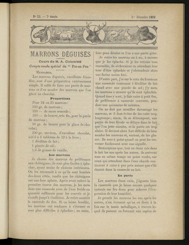 Miniatura de Le Pot-au-Feu : journal de cuisine pratique et d´économie domestique del 1 de diciembre de 1899, nº 23